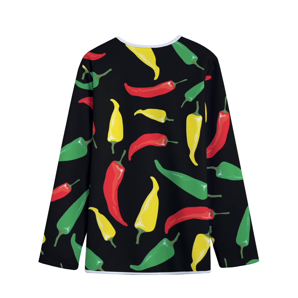 Colorful Chili Peppers Pattern Print Long Sleeve Short Coat