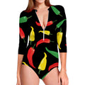 Colorful Chili Peppers Pattern Print Long Sleeve Swimsuit