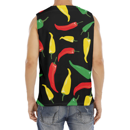 Colorful Chili Peppers Pattern Print Men's Fitness Tank Top