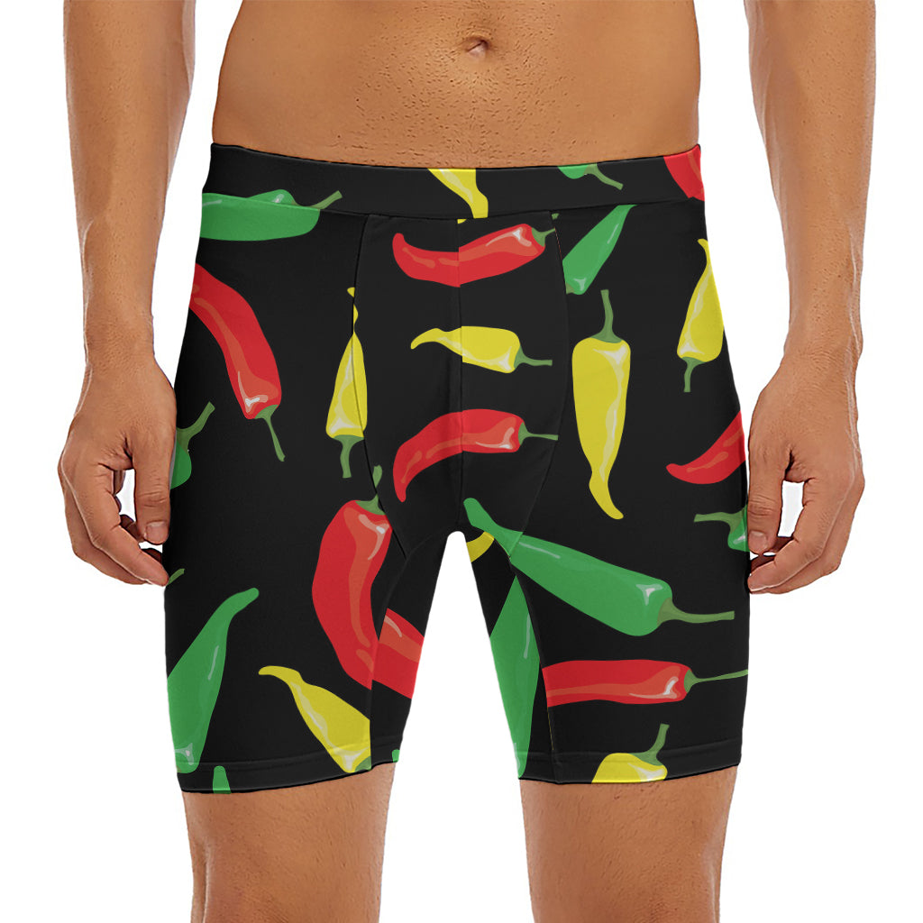Colorful Chili Peppers Pattern Print Men's Long Boxer Briefs