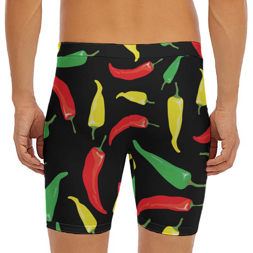 Colorful Chili Peppers Pattern Print Men's Long Boxer Briefs