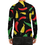 Colorful Chili Peppers Pattern Print Men's Long Sleeve Rash Guard