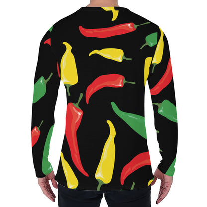 Colorful Chili Peppers Pattern Print Men's Long Sleeve T-Shirt