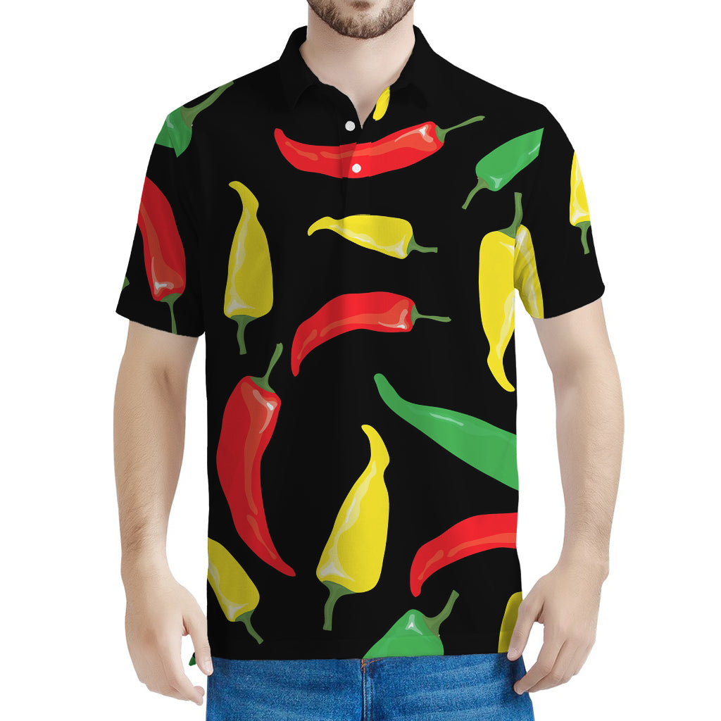 Colorful Chili Peppers Pattern Print Men's Polo Shirt