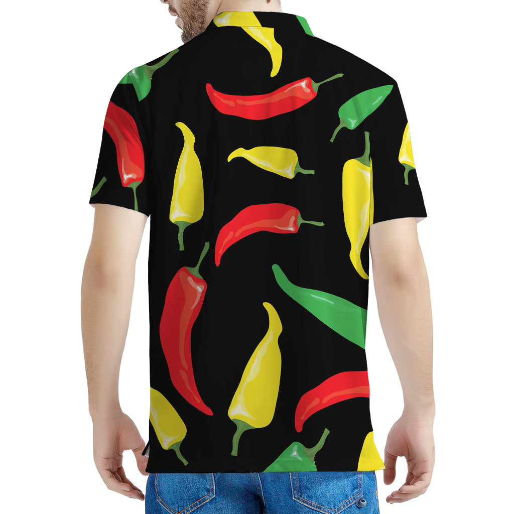 Colorful Chili Peppers Pattern Print Men's Polo Shirt