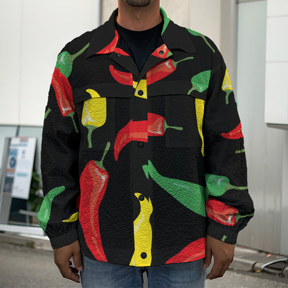 Colorful Chili Peppers Pattern Print Men's Shirt Jacket