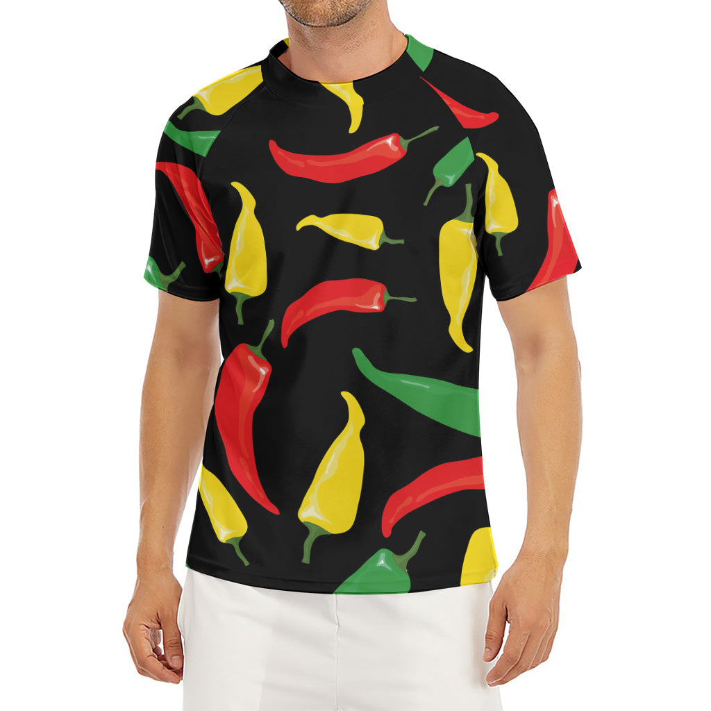 Colorful Chili Peppers Pattern Print Men's Short Sleeve Rash Guard