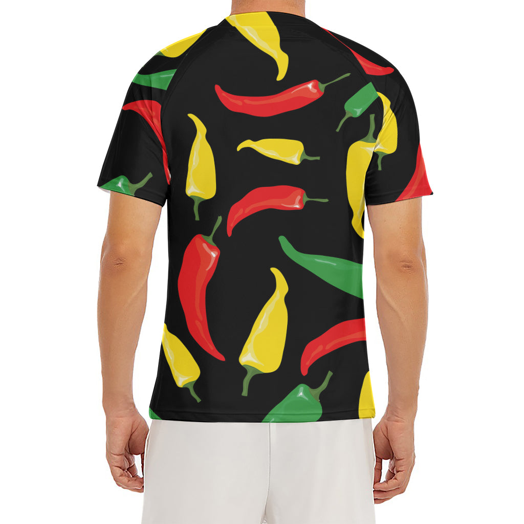 Colorful Chili Peppers Pattern Print Men's Short Sleeve Rash Guard