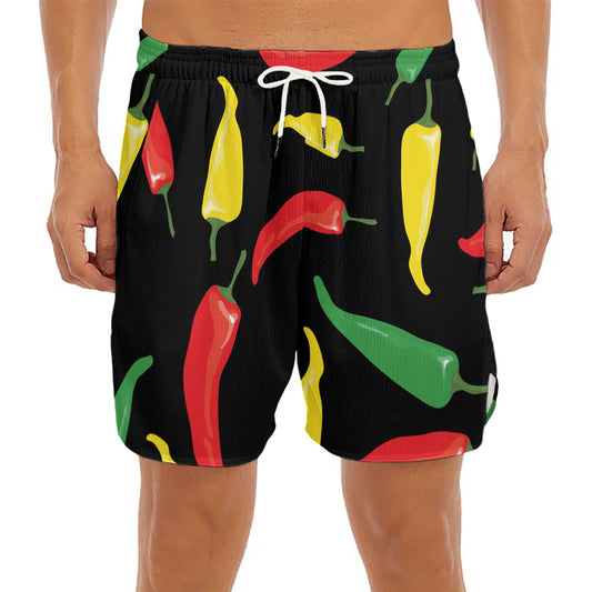 Colorful Chili Peppers Pattern Print Men's Split Running Shorts