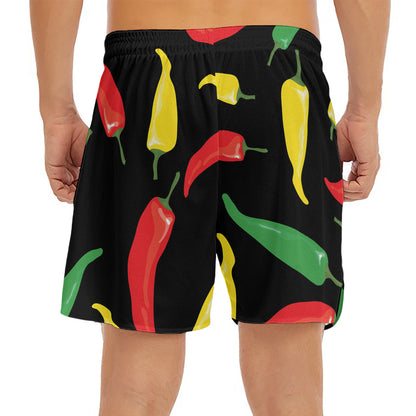 Colorful Chili Peppers Pattern Print Men's Split Running Shorts