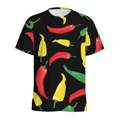 Colorful Chili Peppers Pattern Print Men's Sports T-Shirt