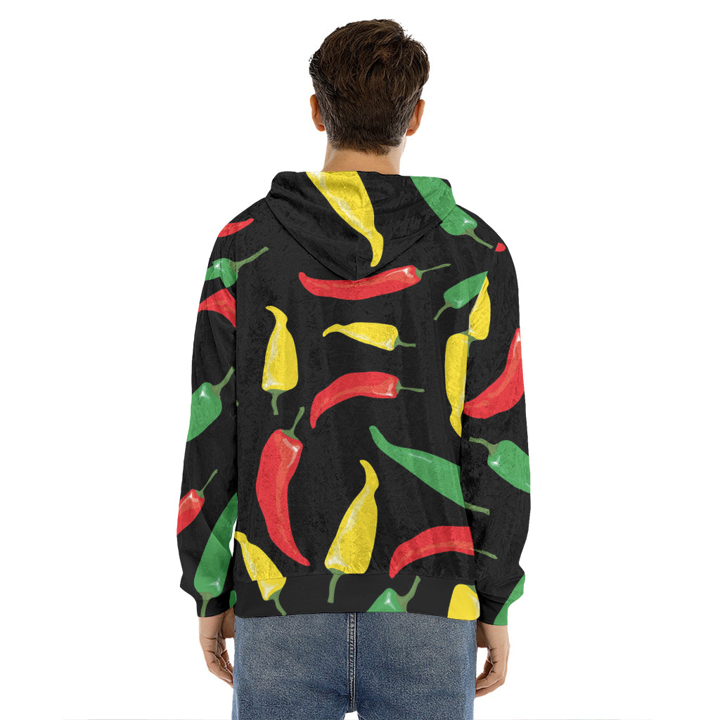 Colorful Chili Peppers Pattern Print Men's Velvet Pullover Hoodie