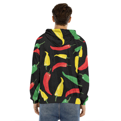 Colorful Chili Peppers Pattern Print Men's Velvet Pullover Hoodie