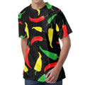 Colorful Chili Peppers Pattern Print Men's Velvet T-Shirt