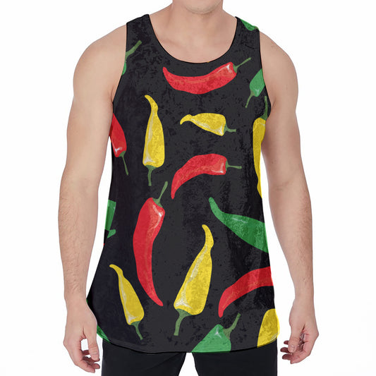 Colorful Chili Peppers Pattern Print Men's Velvet Tank Top