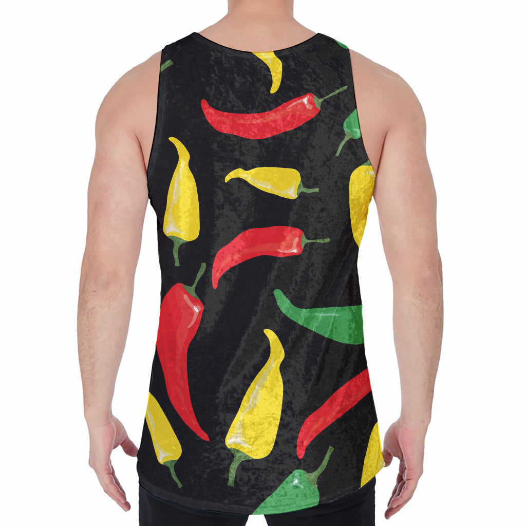 Colorful Chili Peppers Pattern Print Men's Velvet Tank Top