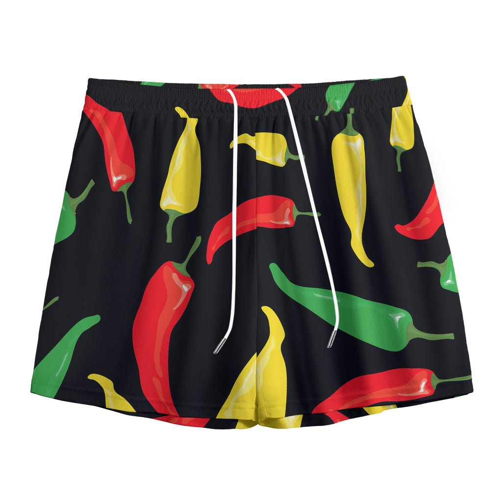 Colorful Chili Peppers Pattern Print Mesh Shorts