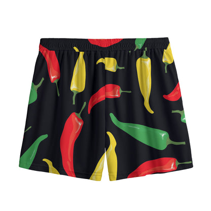 Colorful Chili Peppers Pattern Print Mesh Shorts