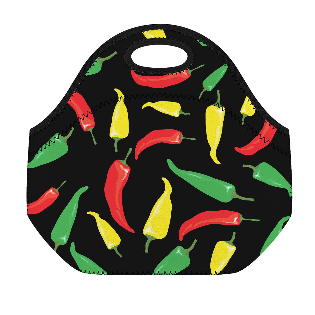 Colorful Chili Peppers Pattern Print Neoprene Lunch Bag