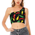 Colorful Chili Peppers Pattern Print One Shoulder Crop Top