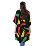 Colorful Chili Peppers Pattern Print Open Front Beach Cover Up