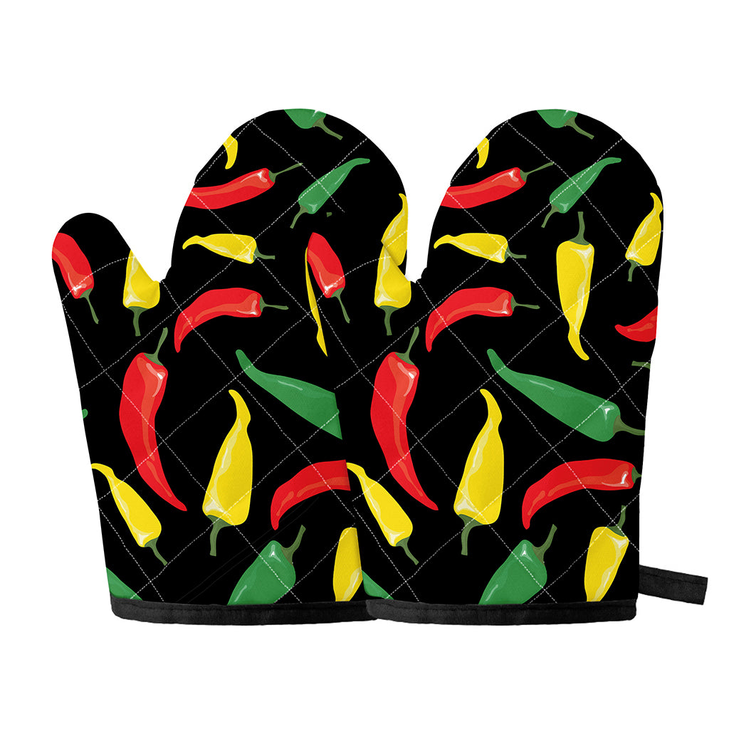 Colorful Chili Peppers Pattern Print Oven Mitts