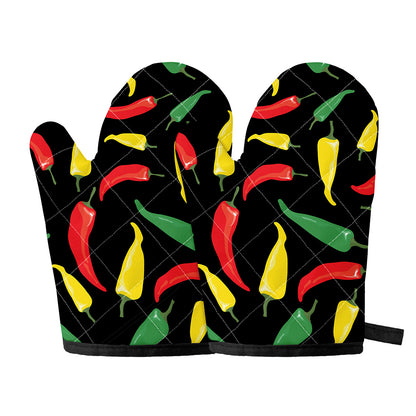 Colorful Chili Peppers Pattern Print Oven Mitts