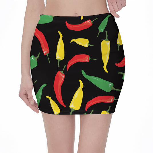 Colorful Chili Peppers Pattern Print Pencil Mini Skirt