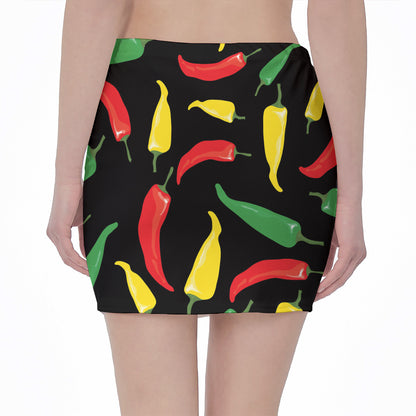 Colorful Chili Peppers Pattern Print Pencil Mini Skirt