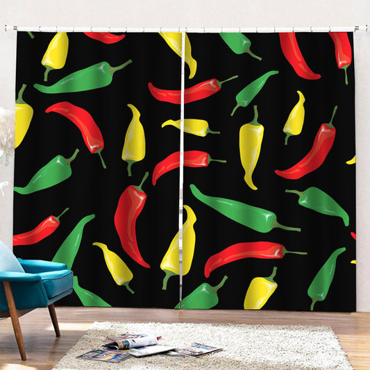 Colorful Chili Peppers Pattern Print Pencil Pleat Curtains