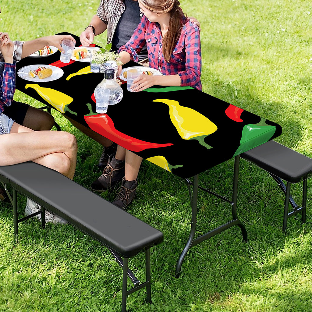 Colorful Chili Peppers Pattern Print Picnic Table Cover