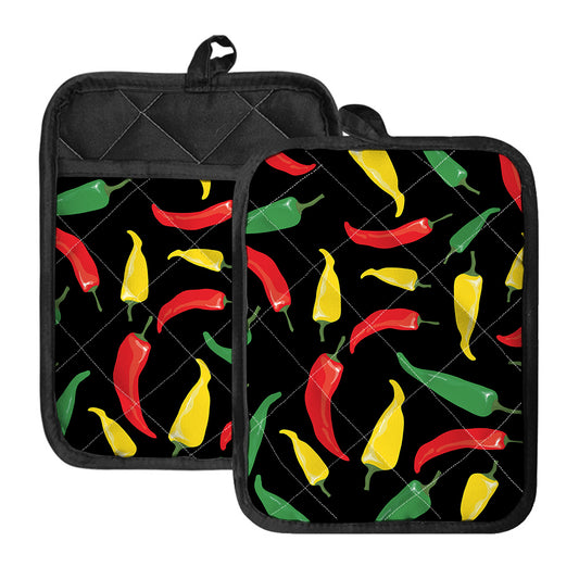 Colorful Chili Peppers Pattern Print Pot Holders With Pocket