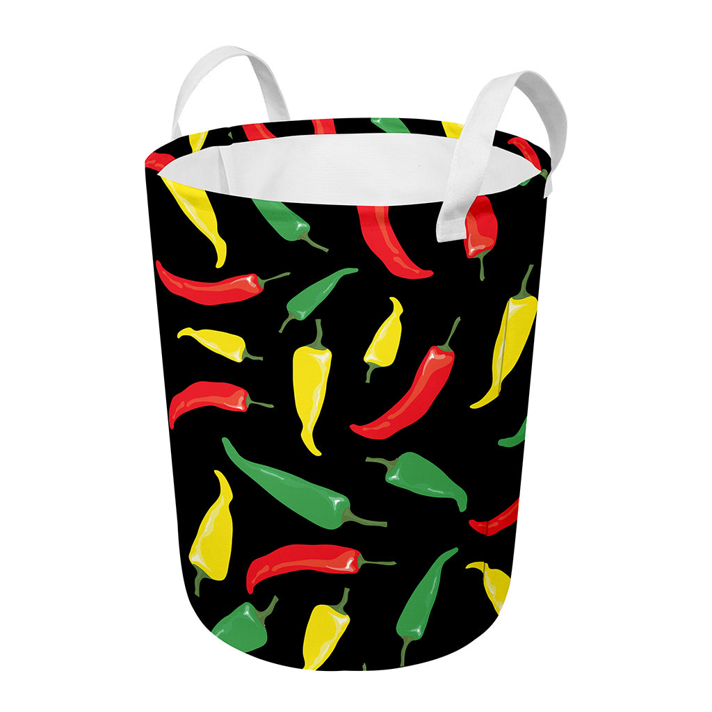 Colorful Chili Peppers Pattern Print Round Laundry Basket
