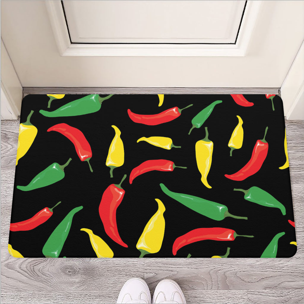 Colorful Chili Peppers Pattern Print Rubber Doormat