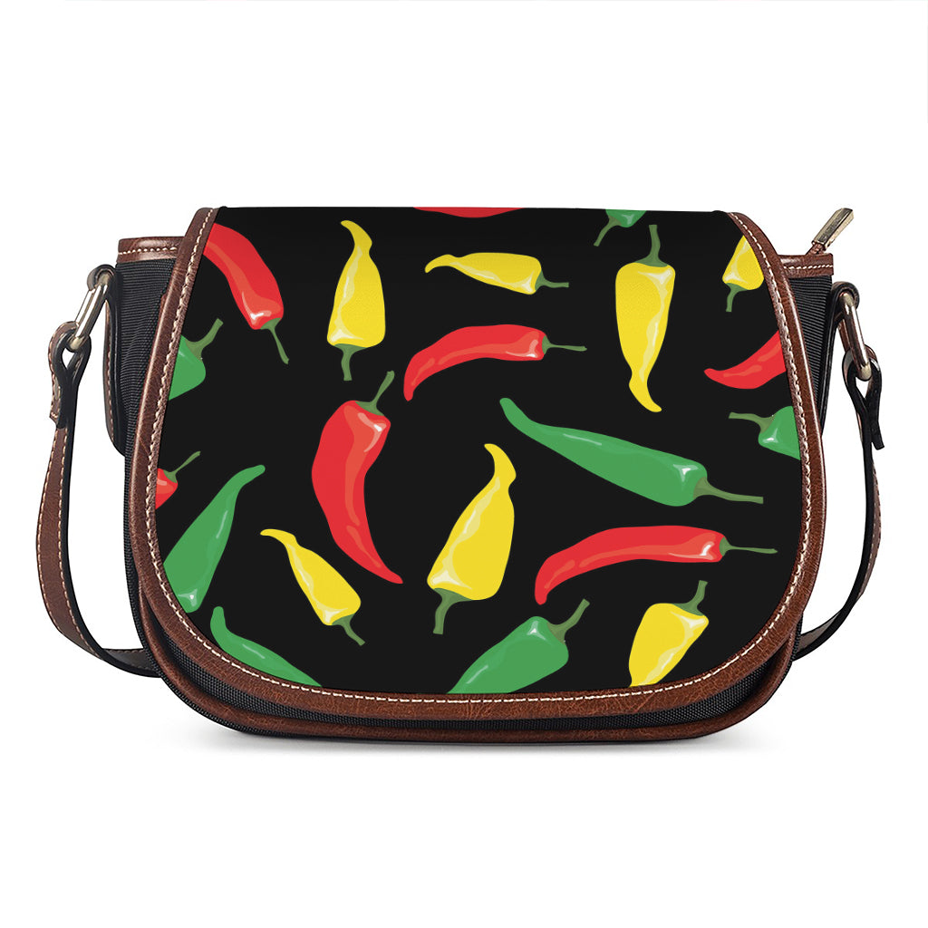 Colorful Chili Peppers Pattern Print Saddle Bag