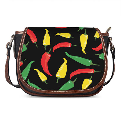 Colorful Chili Peppers Pattern Print Saddle Bag