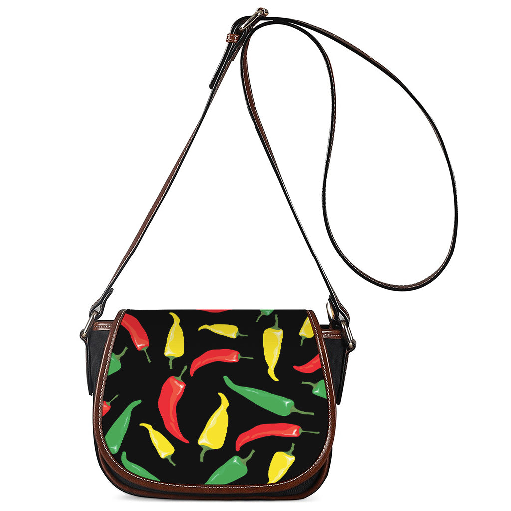 Colorful Chili Peppers Pattern Print Saddle Bag