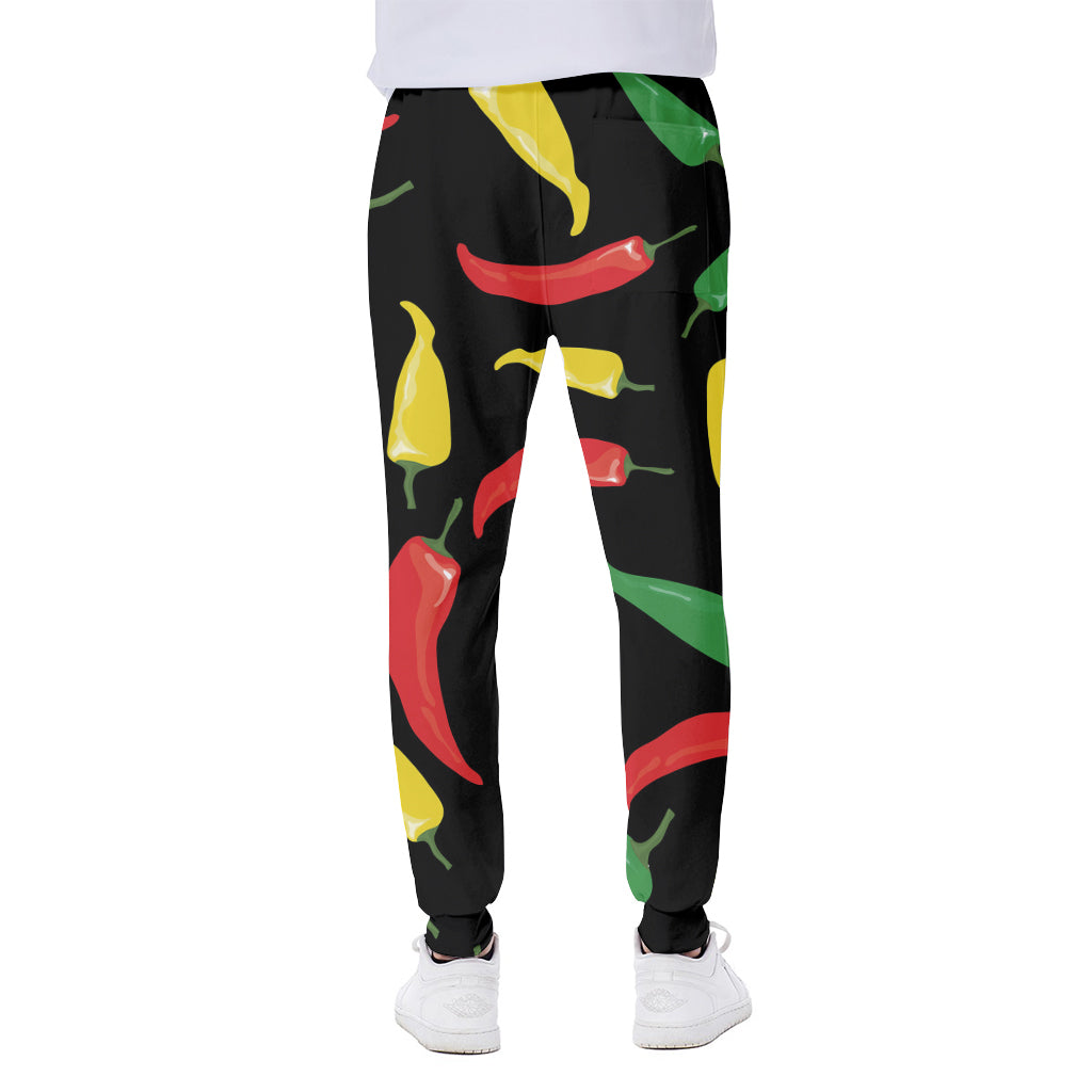 Colorful Chili Peppers Pattern Print Scuba Joggers