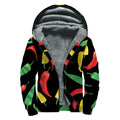 Colorful Chili Peppers Pattern Print Sherpa Lined Zip Up Hoodie