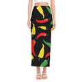 Colorful Chili Peppers Pattern Print Side Slit Maxi Skirt