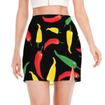 Colorful Chili Peppers Pattern Print Side Slit Mini Skirt