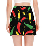 Colorful Chili Peppers Pattern Print Side Slit Mini Skirt
