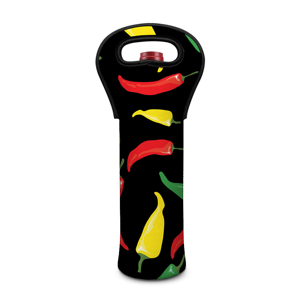 Colorful Chili Peppers Pattern Print Single Neoprene Wine Tote