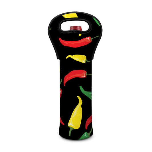 Colorful Chili Peppers Pattern Print Single Neoprene Wine Tote
