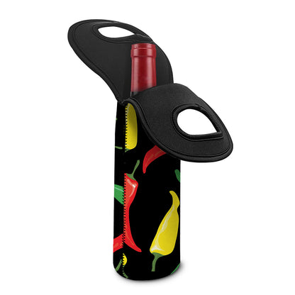 Colorful Chili Peppers Pattern Print Single Neoprene Wine Tote