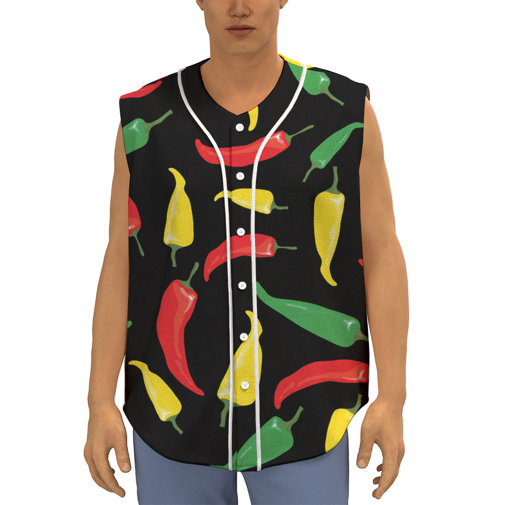 Colorful Chili Peppers Pattern Print Sleeveless Baseball Jersey