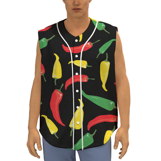Colorful Chili Peppers Pattern Print Sleeveless Baseball Jersey