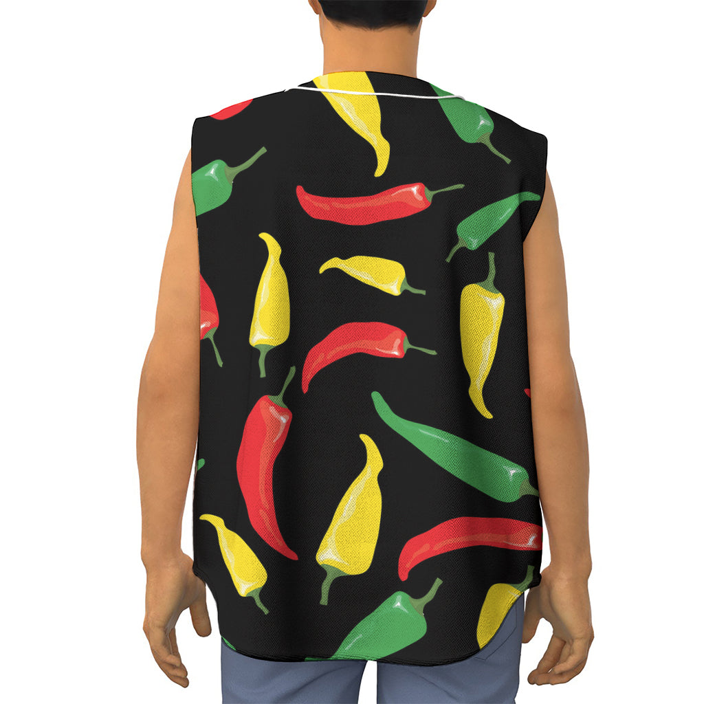 Colorful Chili Peppers Pattern Print Sleeveless Baseball Jersey