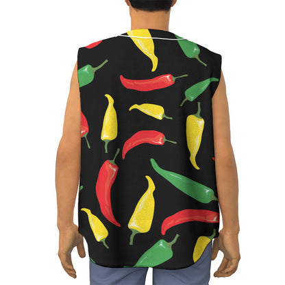 Colorful Chili Peppers Pattern Print Sleeveless Baseball Jersey