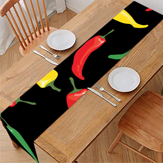 Colorful Chili Peppers Pattern Print Table Runner